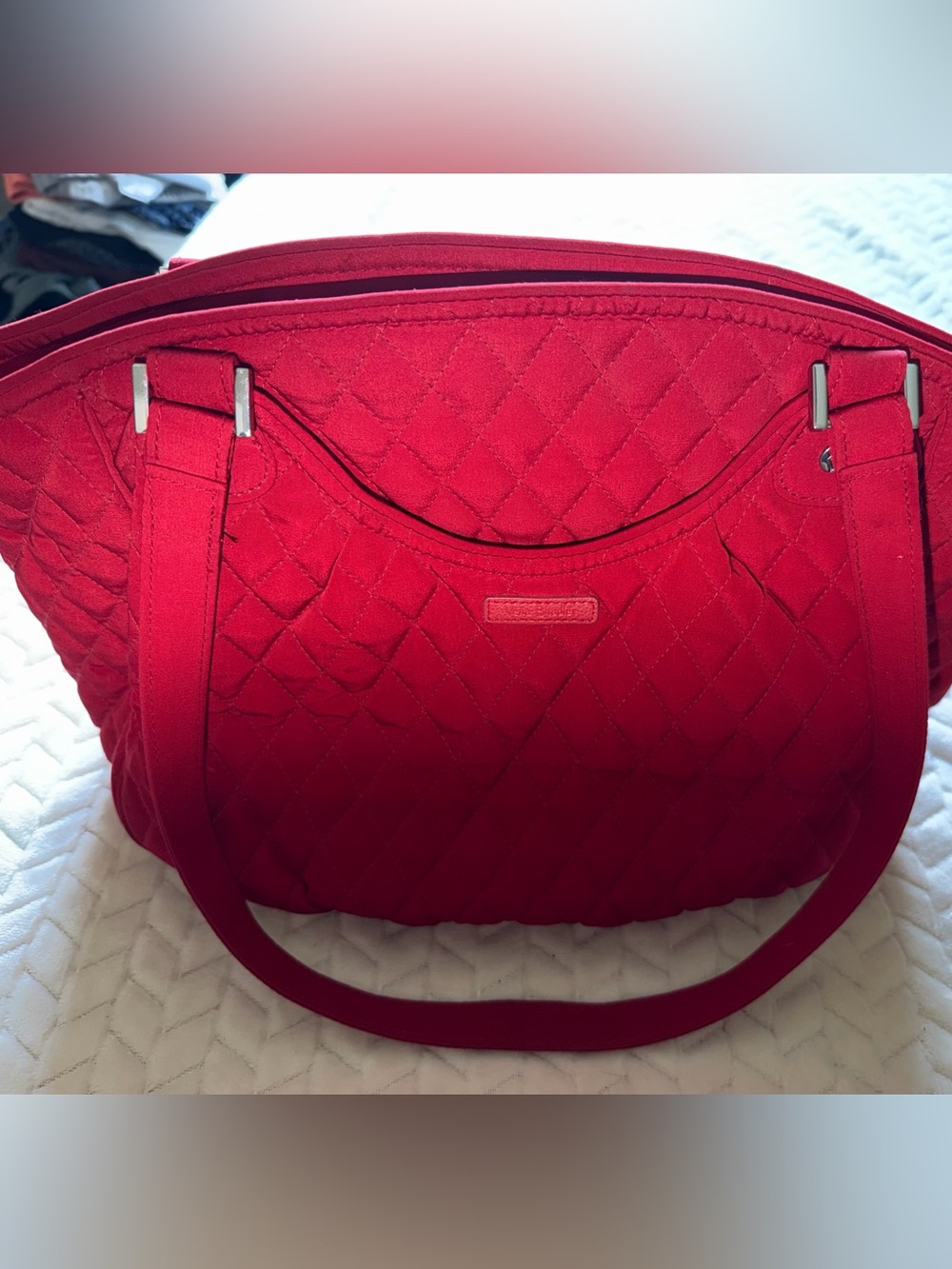 Vera Bradley Glenna Quilted Shoulder Bag Vintage Cardinal Red Navy Polka Dot